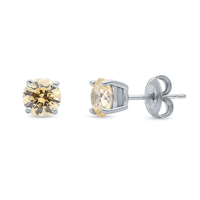 Earrings BERRICLE Solitaire Yellow CZ Set in Sterling Silver