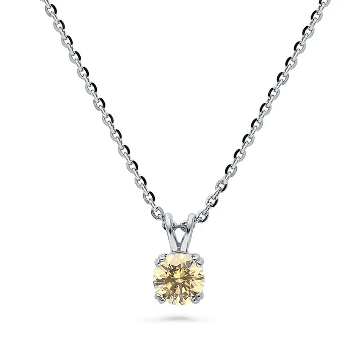 Earrings BERRICLE Solitaire Yellow CZ Set in Sterling Silver