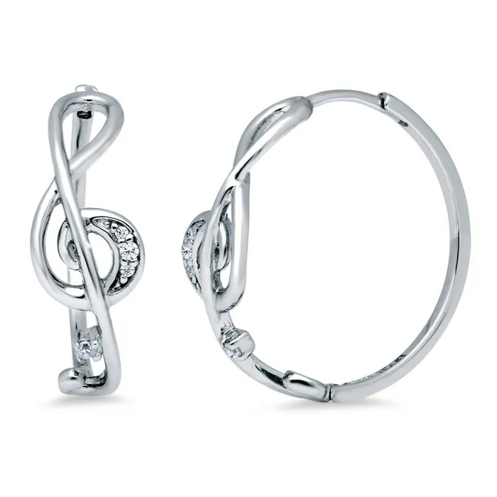 Earrings BERRICLE Treble Clef Music Note CZ Hoop Earrings in Sterling Silver 09