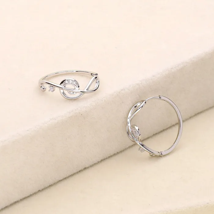 Earrings BERRICLE Treble Clef Music Note CZ Hoop Earrings in Sterling Silver 09