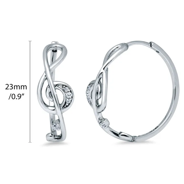 Earrings BERRICLE Treble Clef Music Note CZ Hoop Earrings in Sterling Silver 09