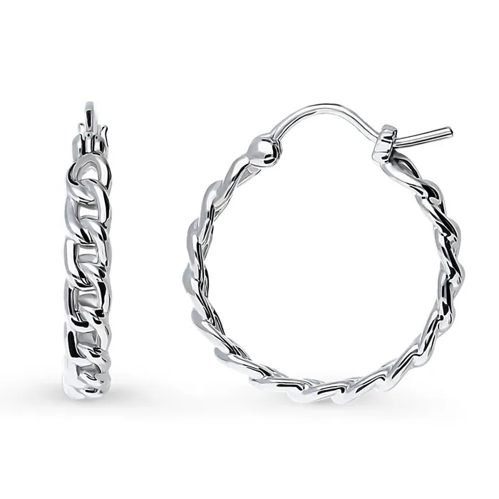 Earrings BERRICLE Woven Cable Medium Hoop Earrings in Sterling Silver 08