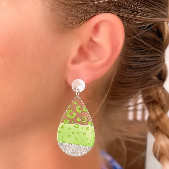 Earrings Cheetah Painted Clear Glitter Dangle Earrings Green Prep Obsessed MOA Earrings Cheetah Painted Clear Glitter Dangle Earrings Green Prep Obsessed MOA