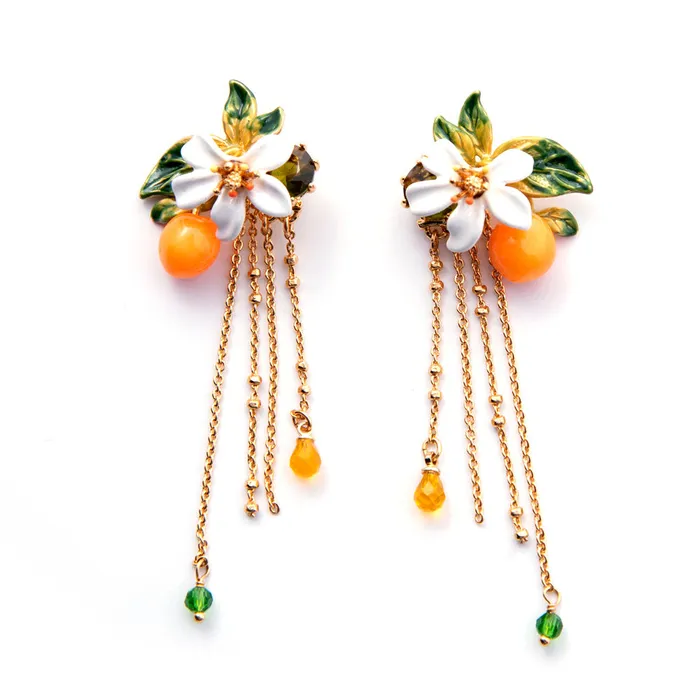 Earrings Les Nereides Orange Orange Blossom And Chains Stud Earrings Les Nereides Earrings Les Nereides Orange Orange Blossom And Chains Stud Earrings Les Nereides