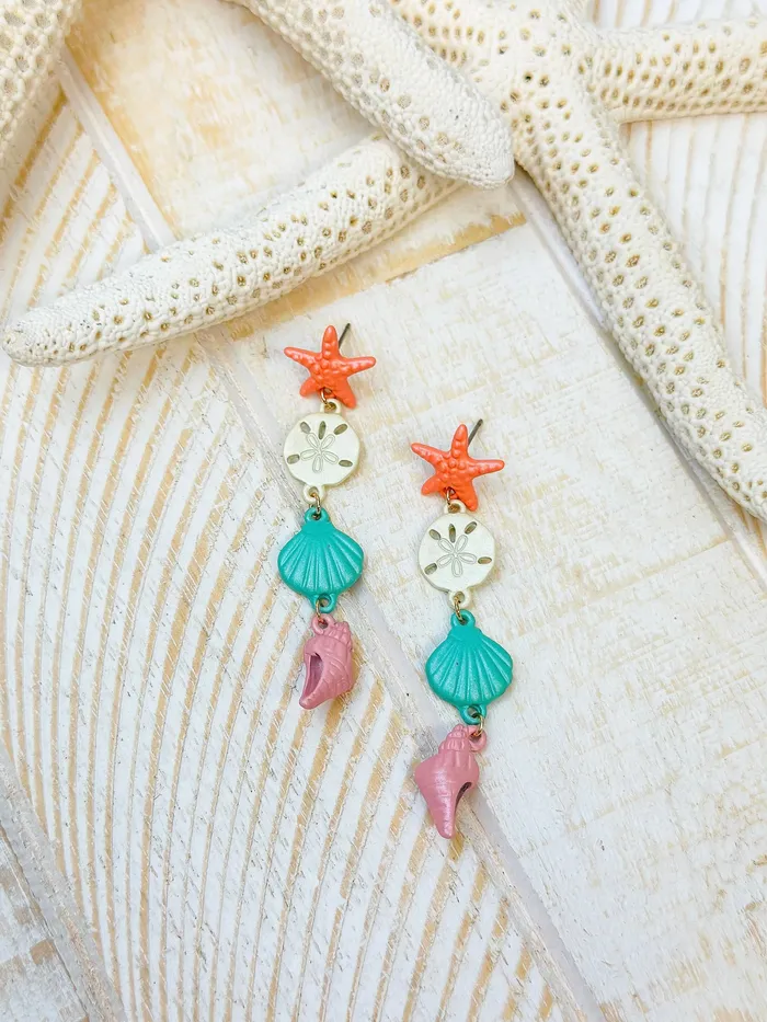 Earrings Prep Obsessed ESS Beachy Sea Shell Dangle Earrings