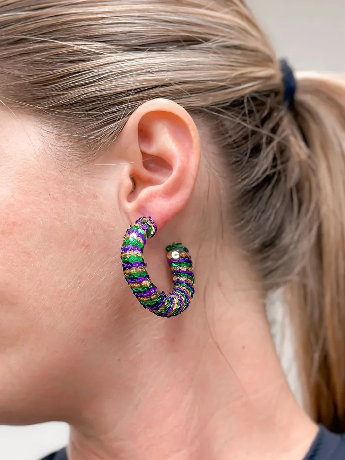 Earrings Prep Obsessed ESS Mardi Gras Bold Sequin Hoop Earrings