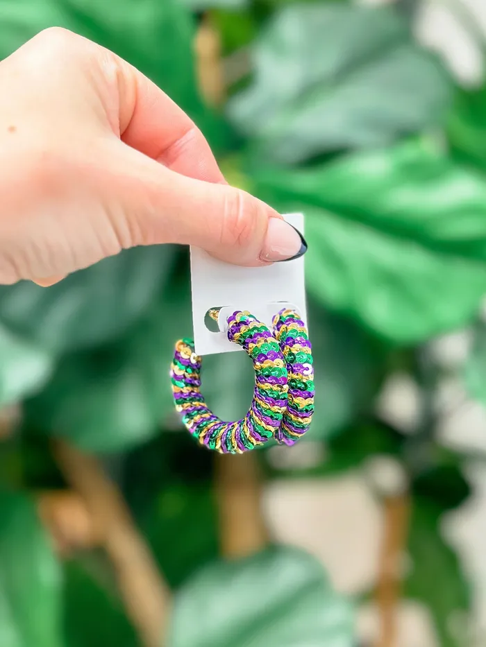 Earrings Prep Obsessed ESS Mardi Gras Bold Sequin Hoop Earrings