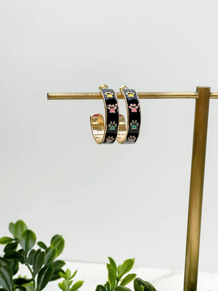 Earrings Prep Obsessed ESS Paw Pattern Enamel Hoop Earrings Black Multi