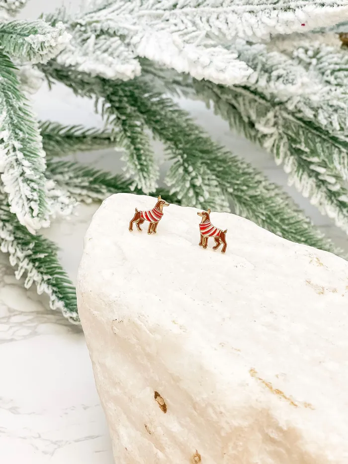 Earrings Prep Obsessed LM Christmas Doberman Signature Enamel Stud Earrings