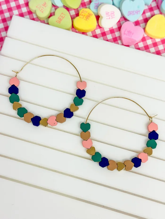 Earrings Prep Obsessed PR HeartBead Chevron Hoop Earrings Multi