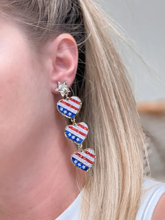 Earrings Prep Obsessed RNK American Flag Heart Trio Dangle Earrings Earrings Prep Obsessed RNK American Flag Heart Trio Dangle Earrings