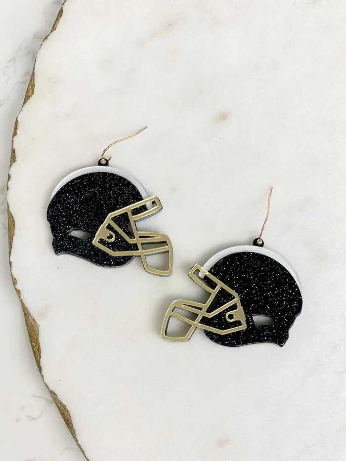 Earrings Prep Obsessed RNK Glitter Football Helmet Dangle Earrings Black