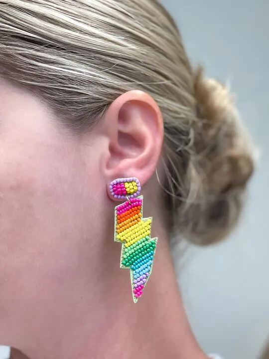Earrings Prep Obsessed TL Rainbow Lightning Bolt Beaded Dangle Earrings
