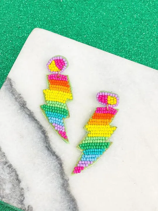 Earrings Prep Obsessed TL Rainbow Lightning Bolt Beaded Dangle Earrings