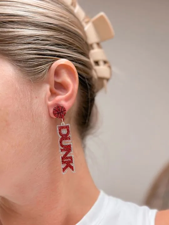 Earrings Prep Obsessed VP Slam Dunk Statement Dangle Earrings Maroon Silver Glitter