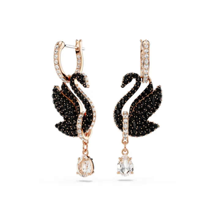 Earrings Swarovski Swarovski Swan Drop Earrings Swan Black Rose goldtone plated Earrings Swarovski Swarovski Swan Drop Earrings Swan Black Rose goldtone plated