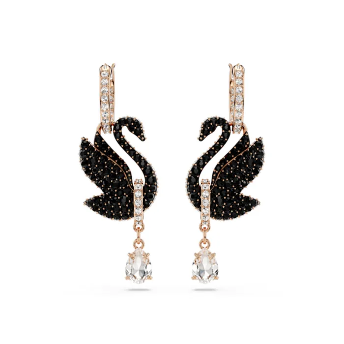 Earrings Swarovski Swarovski Swan Drop Earrings Swan Black Rose goldtone plated Earrings Swarovski Swarovski Swan Drop Earrings Swan Black Rose goldtone plated