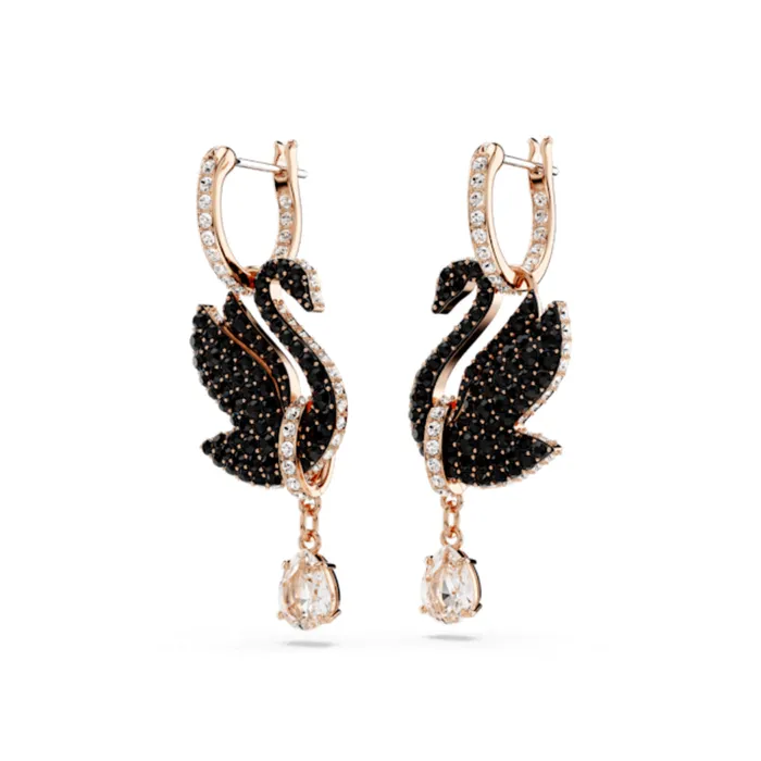 Earrings Swarovski Swarovski Swan Drop Earrings Swan Black Rose goldtone plated Earrings Swarovski Swarovski Swan Drop Earrings Swan Black Rose goldtone plated