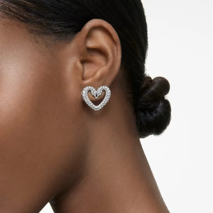 Earrings Swarovski Swarovski Una Stud Earrings Heart Small White Rhodium plated Earrings Swarovski Swarovski Una Stud Earrings Heart Small White Rhodium plated