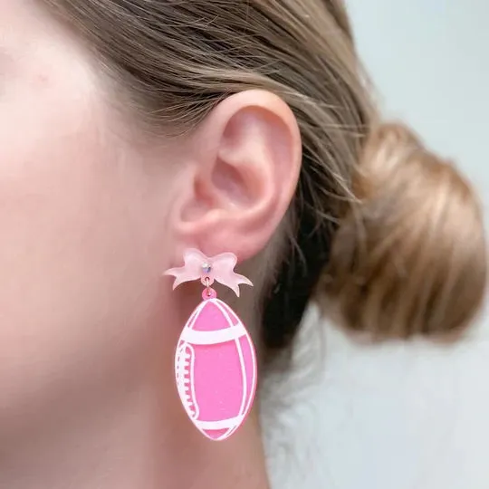 Football Bow Drop Earrings Pink Prep Obsessed VP Earrings