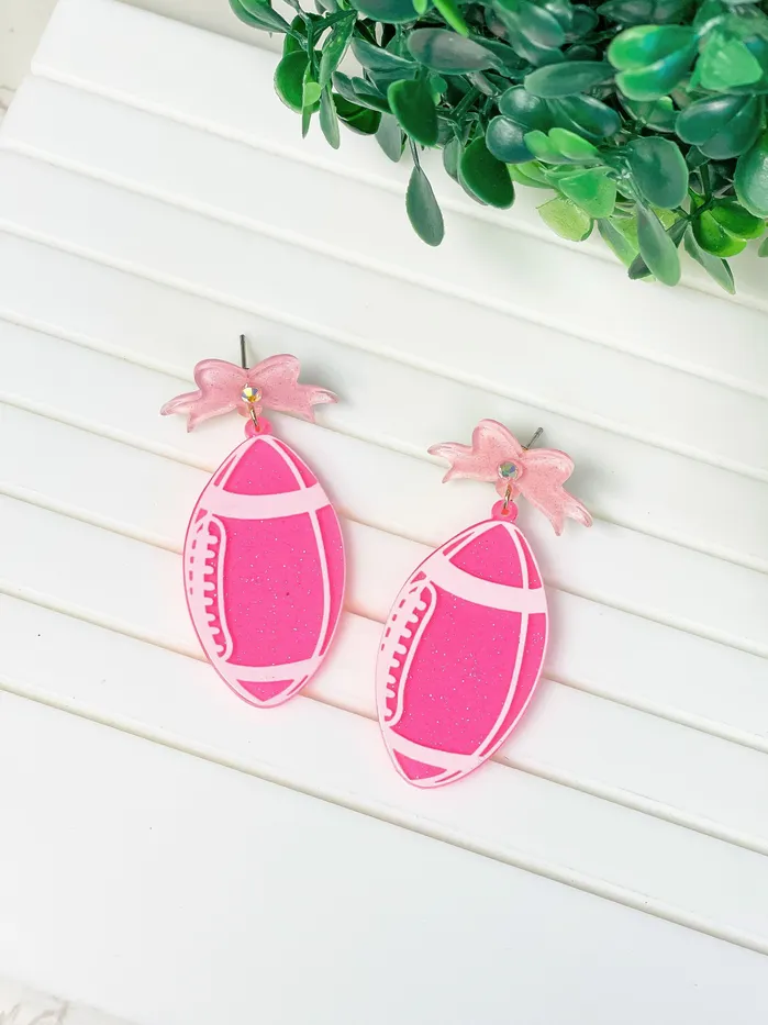 Football Bow Drop Earrings Pink Prep Obsessed VP Earrings