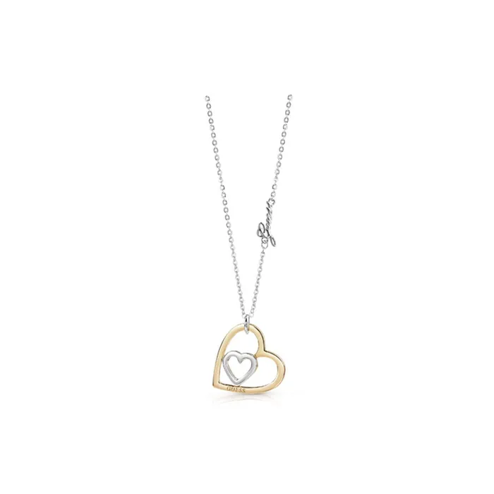 Guess Necklace Sliver Chain With Ip Gold Silver Color Framed Heart Design 1618 Guess Necklaces