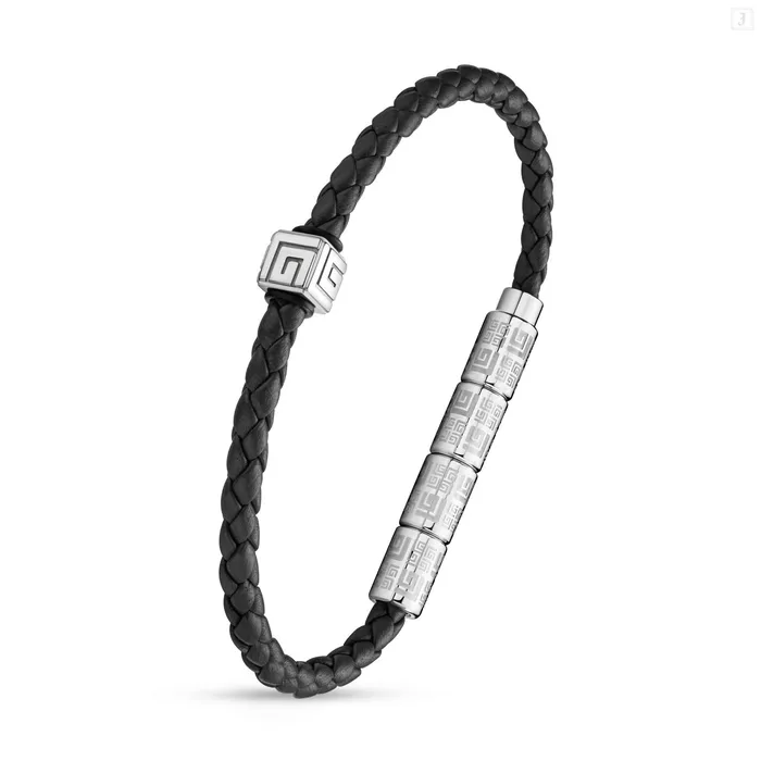 Guy Laroche Gabriel Gents Stainless Steel Black Leather Bracelet Guy Laroche Bracelets