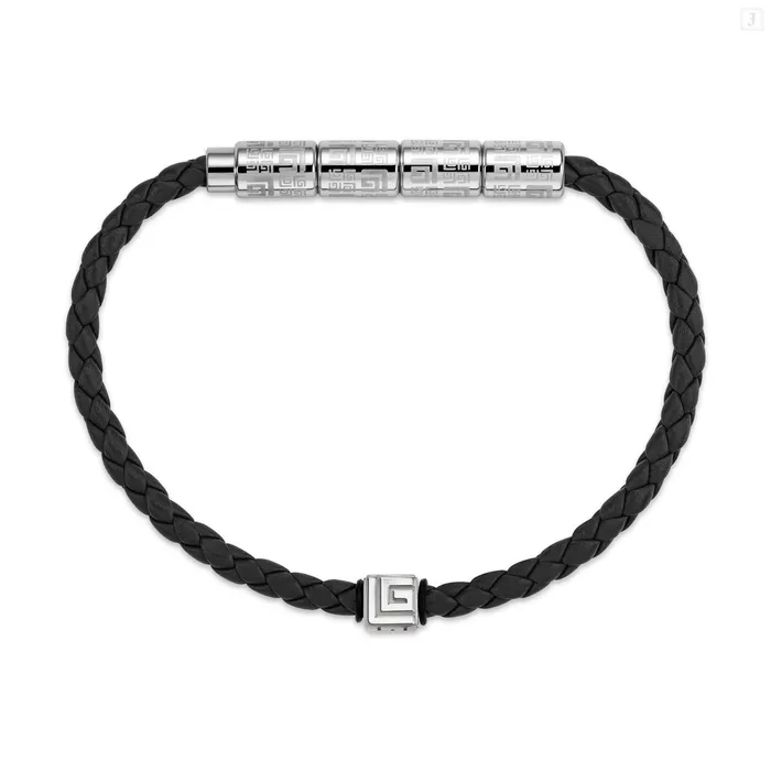Guy Laroche Gabriel Gents Stainless Steel Black Leather Bracelet Guy Laroche Bracelets