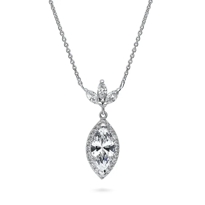 Halo Flower Marquise CZ Necklace in Sterling Silver BERRICLE Necklaces