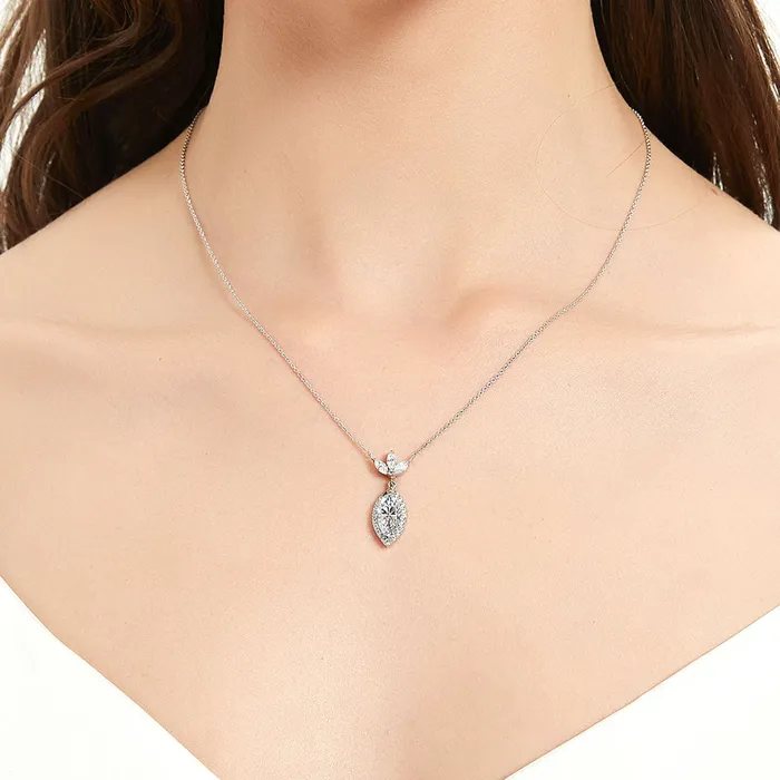 Halo Flower Marquise CZ Necklace in Sterling Silver BERRICLE Necklaces