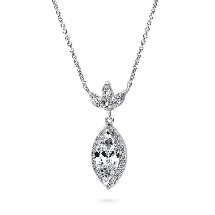 Halo Flower Marquise CZ Necklace in Sterling Silver BERRICLE Necklaces