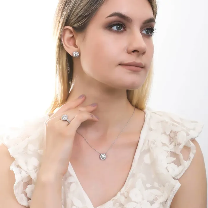 Halo Milgrain Octagon Sun Cut CZ Necklace in Sterling Silver BERRICLE Necklaces