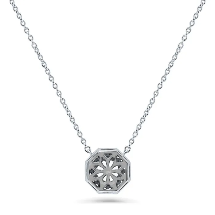 Halo Milgrain Octagon Sun Cut CZ Necklace in Sterling Silver BERRICLE Necklaces
