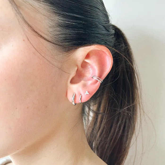 HoraceJewelry Earrings Ear Cuff Double Mixed Silver