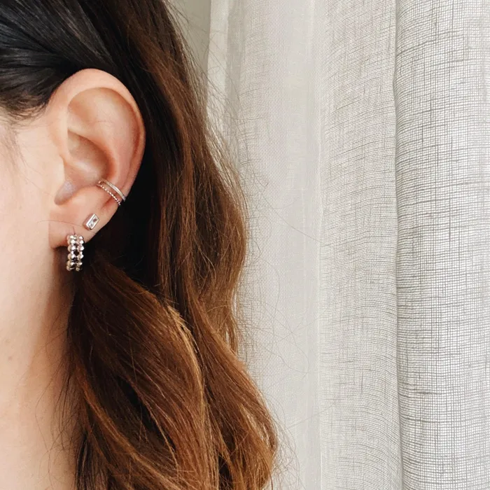 HoraceJewelry Earrings Ear Cuff Double Mixed Silver