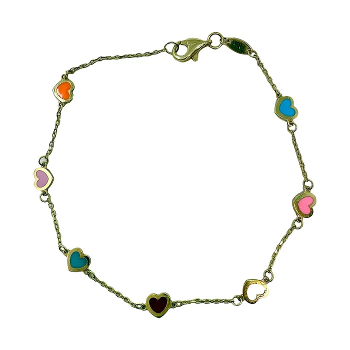Jewelry Bracelets 14K Gold 75 Bracelet with 7 Enamel Hearts