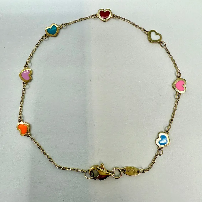 Jewelry Bracelets 14K Gold 75 Bracelet with 7 Enamel Hearts