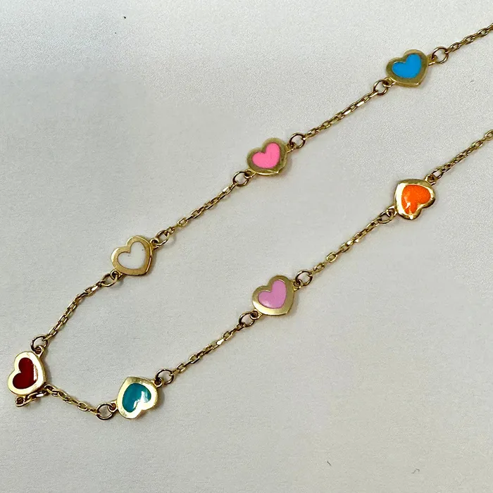 Jewelry Bracelets 14K Gold 75 Bracelet with 7 Enamel Hearts