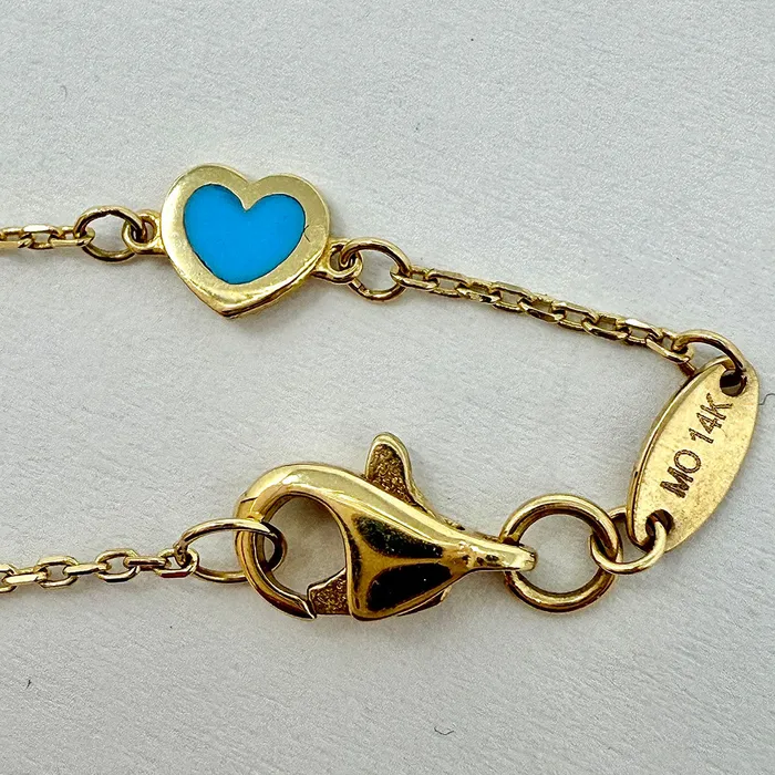 Jewelry Bracelets 14K Gold 75 Bracelet with 7 Enamel Hearts