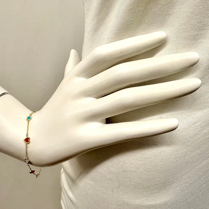 Jewelry Bracelets 14K Gold 75 Bracelet with 7 Enamel Hearts