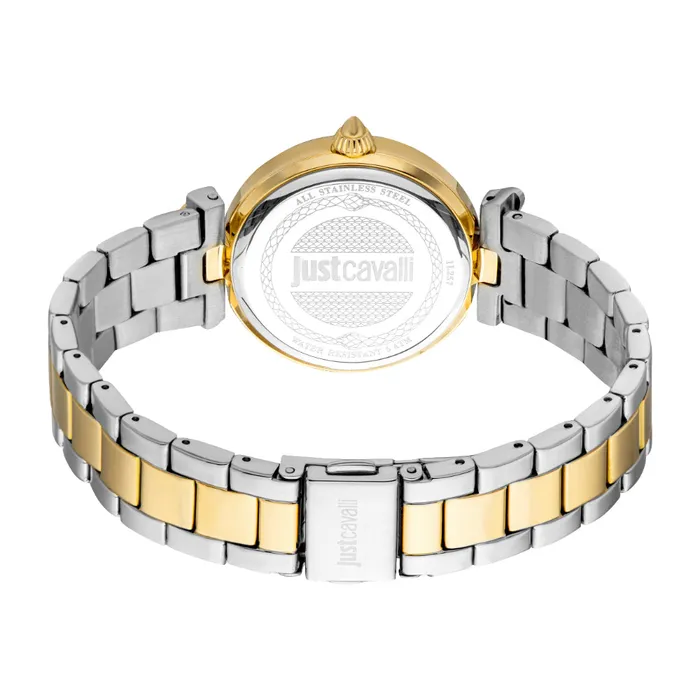 Just Cavalli Womens Watch Gold Color Case Dark Green MOP Dial Two Tone Silver Gold Color Metal Bracelet Just Cavalli Bracelets