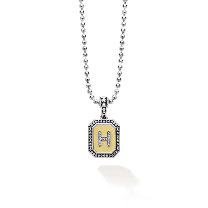LAGOS Necklaces Signature Caviar Octagon Diamond H Initial Charm Necklace