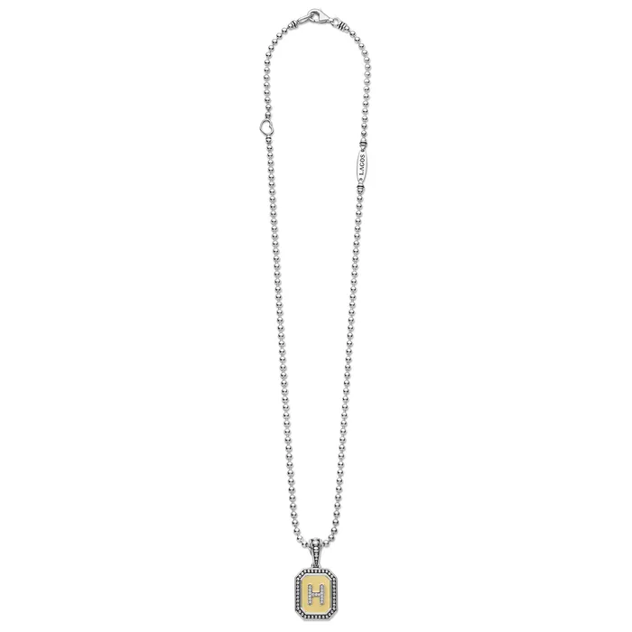 LAGOS Necklaces Signature Caviar Octagon Diamond H Initial Charm Necklace LAGOS Necklaces Signature Caviar Octagon Diamond H Initial Charm Necklace