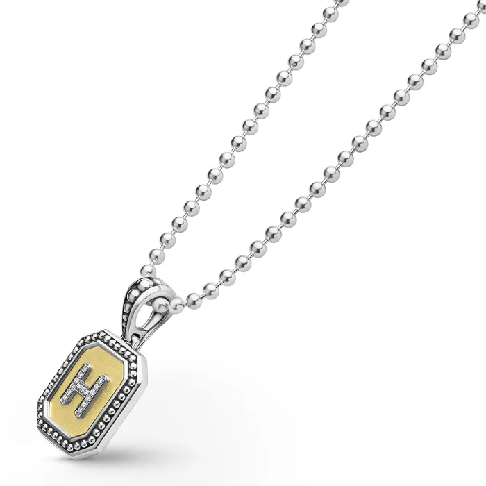 LAGOS Necklaces Signature Caviar Octagon Diamond H Initial Charm Necklace LAGOS Necklaces Signature Caviar Octagon Diamond H Initial Charm Necklace