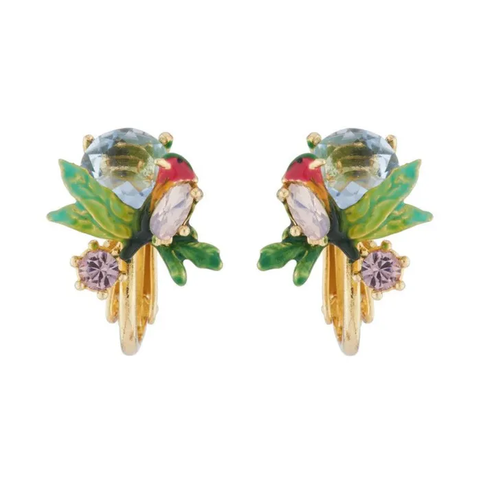 Les Nereides Robin On A Branch And Cut Crystal ClipOn Earrings Les Nereides Earrings