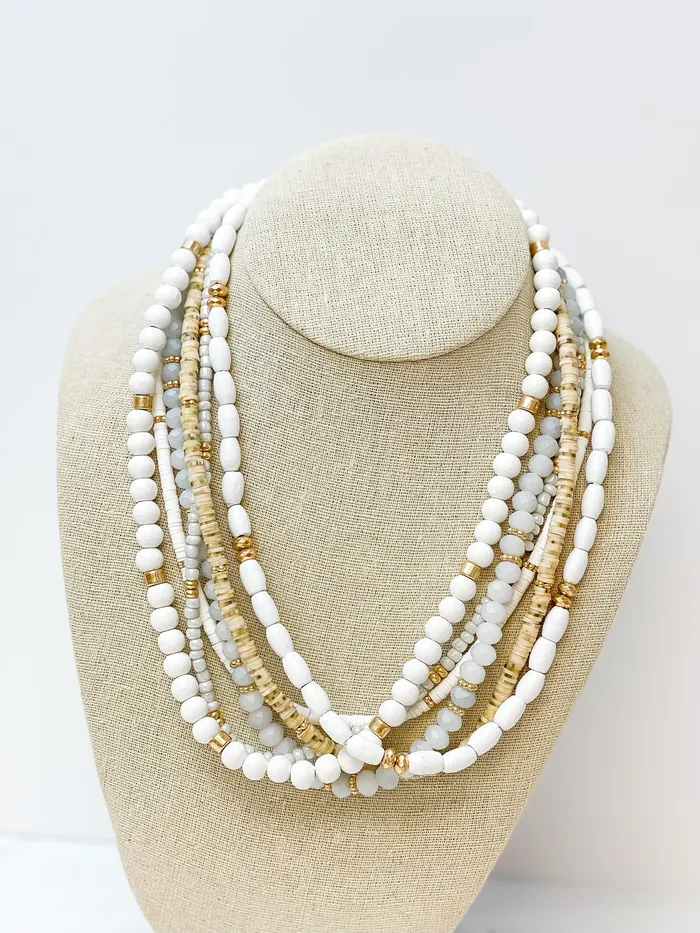 Mixed Multi Beaded Necklace White Prep Obsesed JJ Necklaces