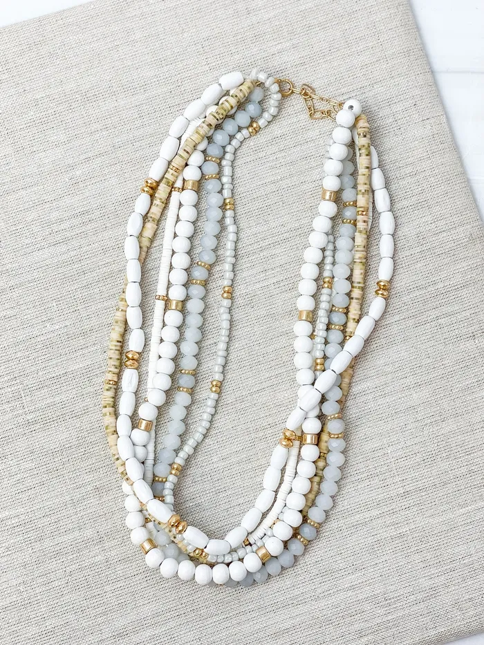 Mixed Multi Beaded Necklace White Prep Obsesed JJ Necklaces Mixed Multi Beaded Necklace White Prep Obsesed JJ Necklaces