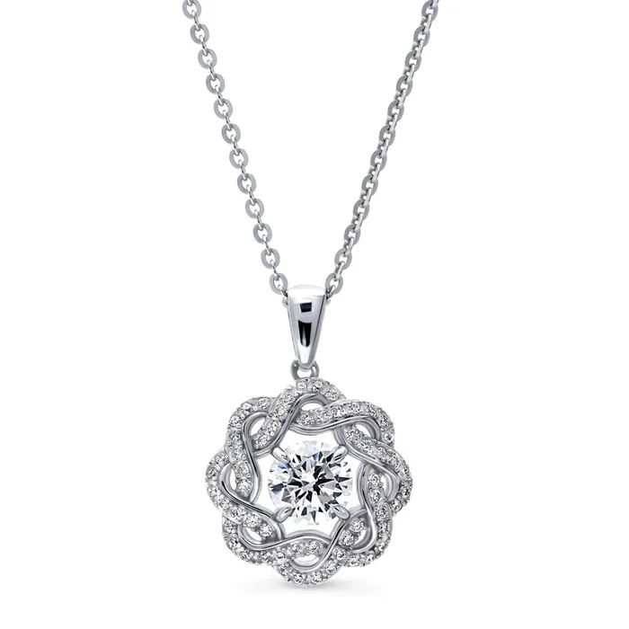Necklaces Flower Woven CZ Necklace in Sterling Silver BERRICLE