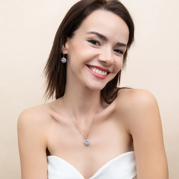 Necklaces Flower Woven CZ Necklace in Sterling Silver BERRICLE