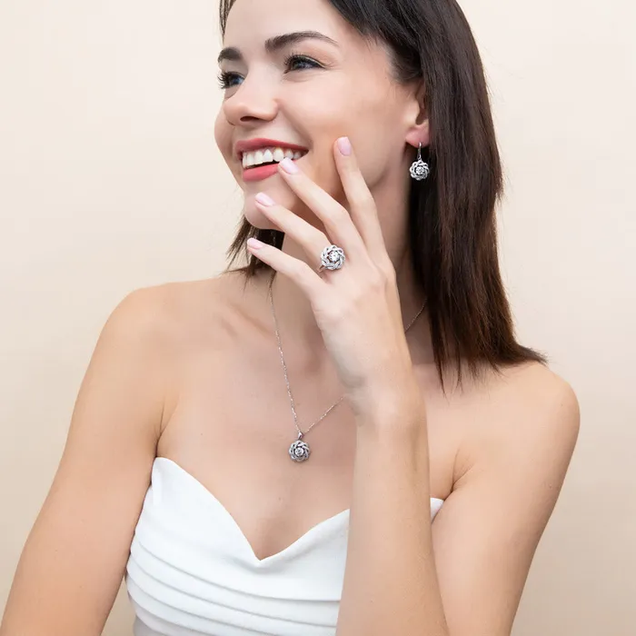 Necklaces Flower Woven CZ Necklace in Sterling Silver BERRICLE